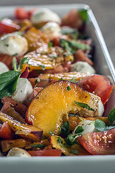 Peach tomato salad with bocconcini - TheMessyBaker.com