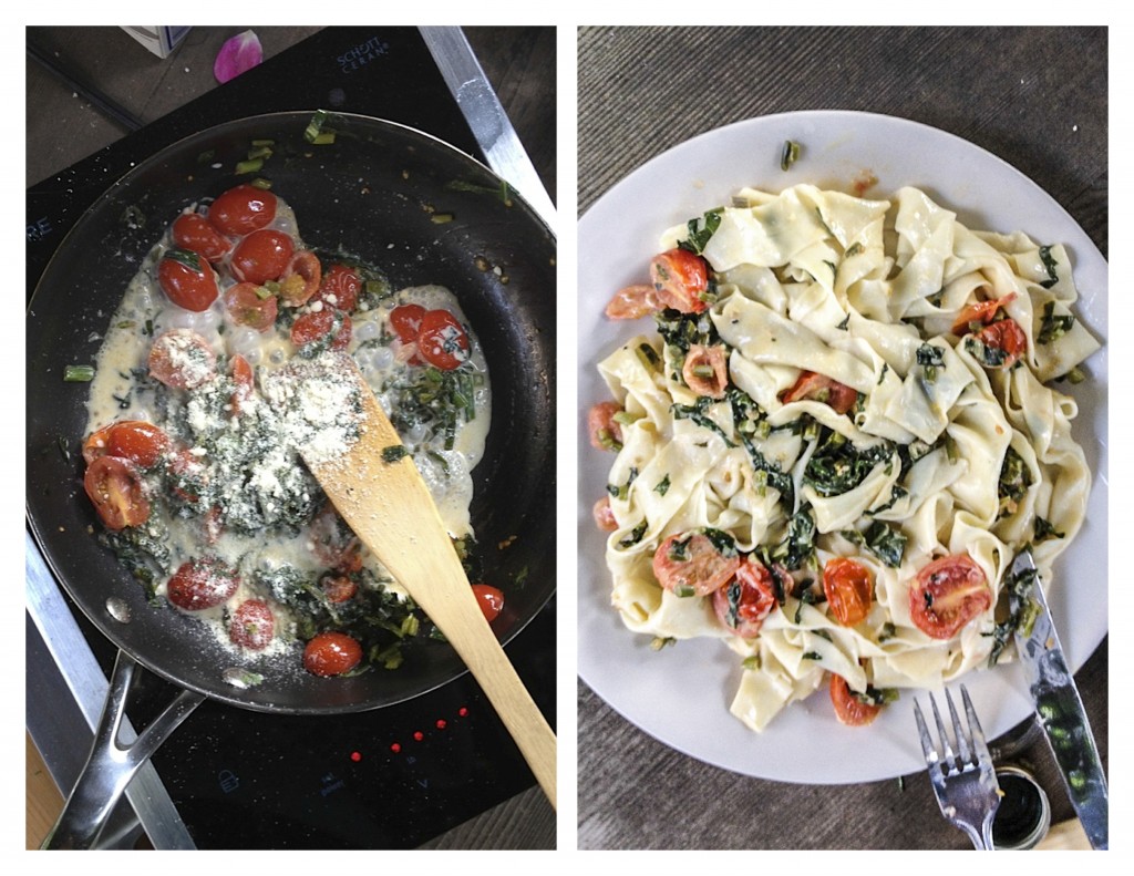 Garden Greens Pasta with Tomatoes - TheMessyBaker.com