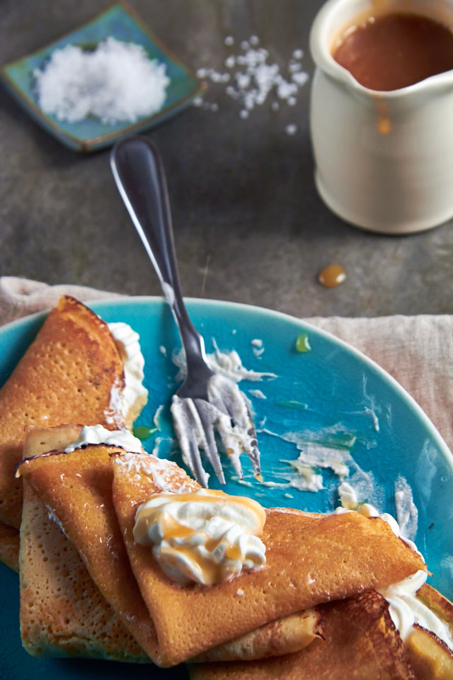 Beer Batter Orange Crepes with Beer Caramel Sauce by TheMessyBaker.com