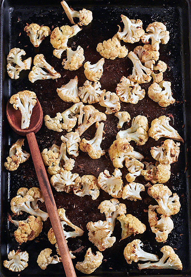 Avoiding Food Waste - Roasted Cauliflower. Leftovers become the base of a Thai Curry.