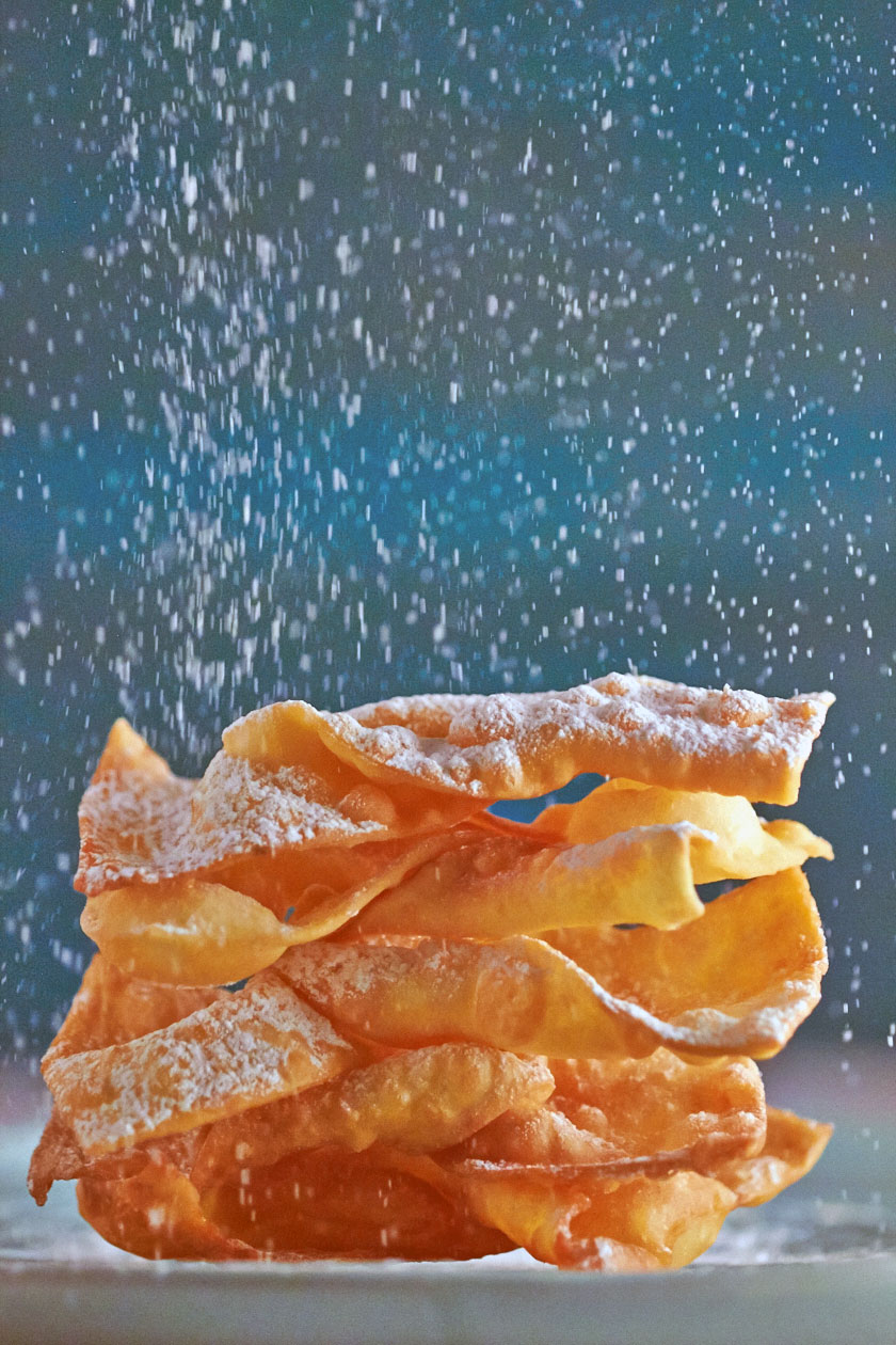 Crostoli dusted with icing sugar