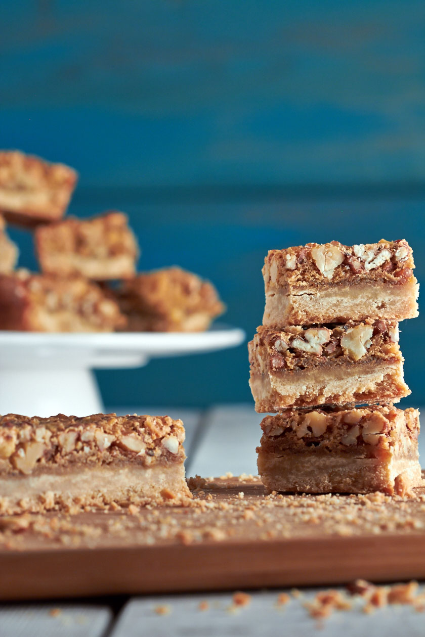 A stack of maple nut squares made with real maple syrup.