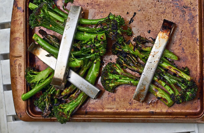 Spicy Grilled Broccolini hot off the grill. 