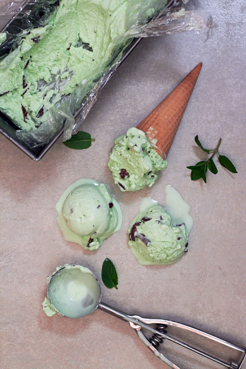 Chocolate Mint Ice Cream, scooped and ready to eat by The Messy Baker