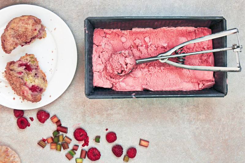 Rhubarb-Raspberry Ice Cream with Muffins by The Messy Baker