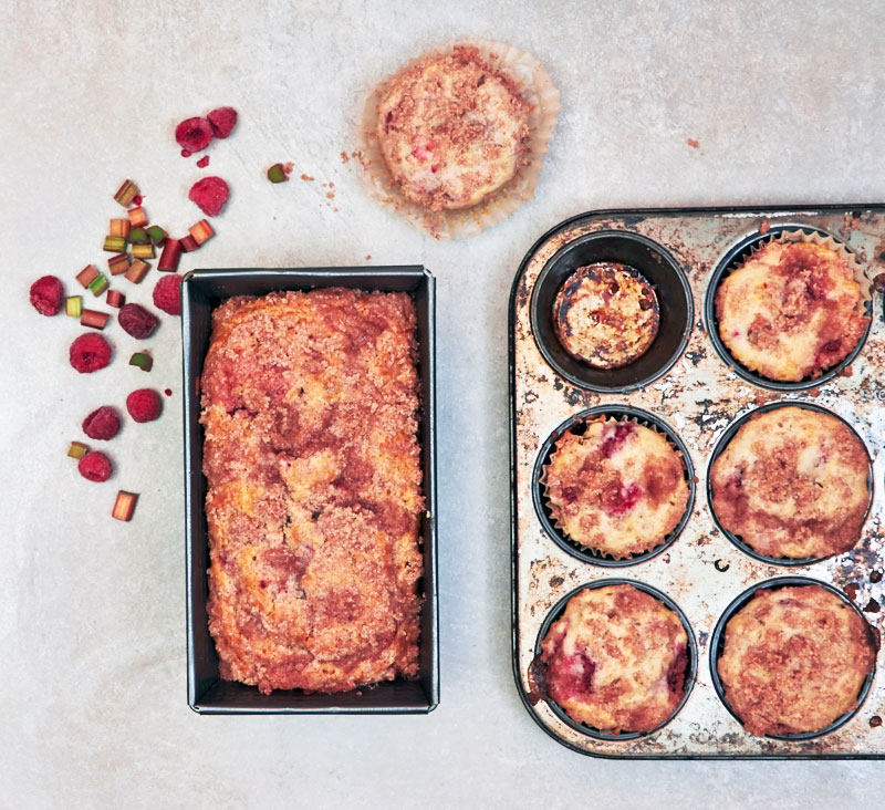 Rhubarb-Raspberry Loaf and Muffins by The Messy Baker