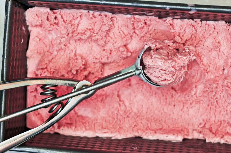 Rhubarb-raspberry ice cream by The Messy Baker/