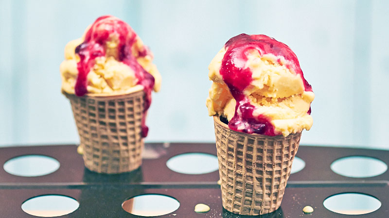 Cones of Apricot Sherbet with Black Currant Sauce by The Messy Baker