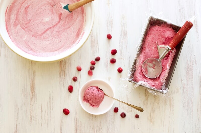 No-churn cranberry ice cream by The Messy Baker