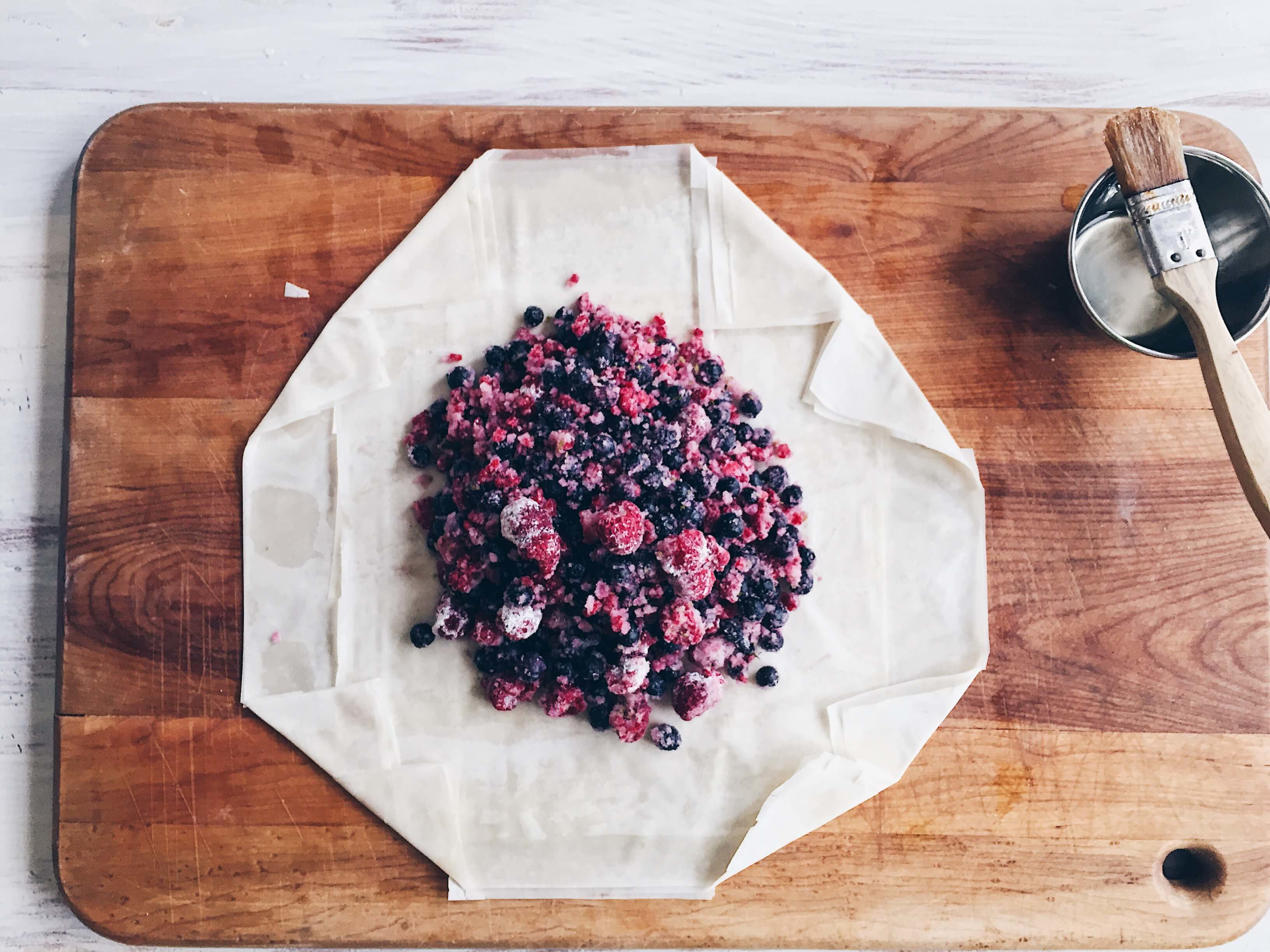 Mixed Berry Phyllo Galette with folded corners by The Messy Baker