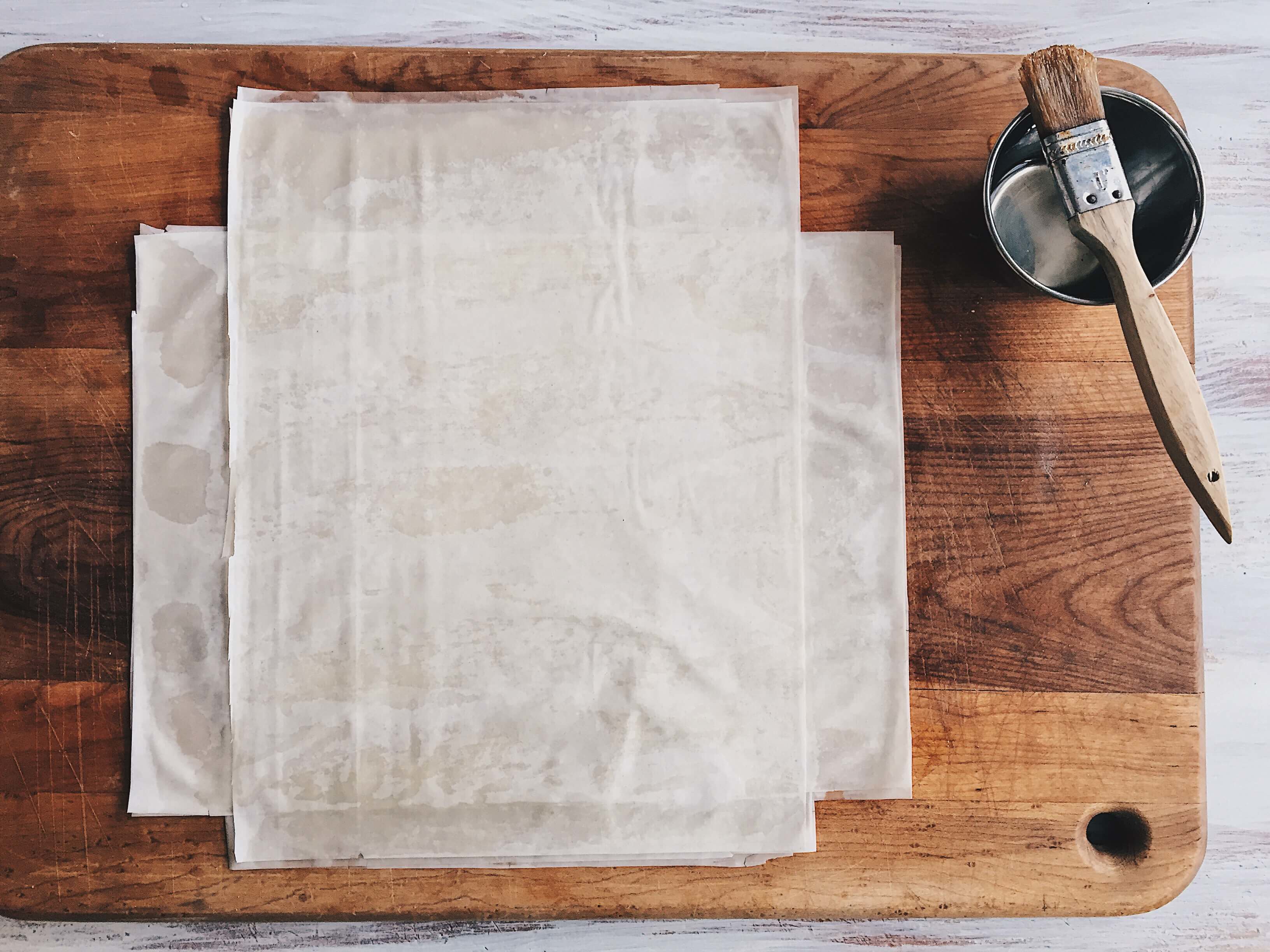 Preparing phyllo for Mixed Berry Phyllo Galette by The Messy Baker