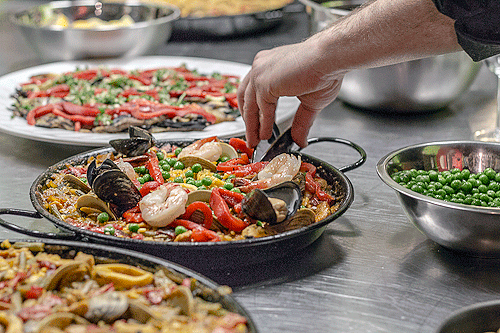 paella with shrimp, mussels and squid