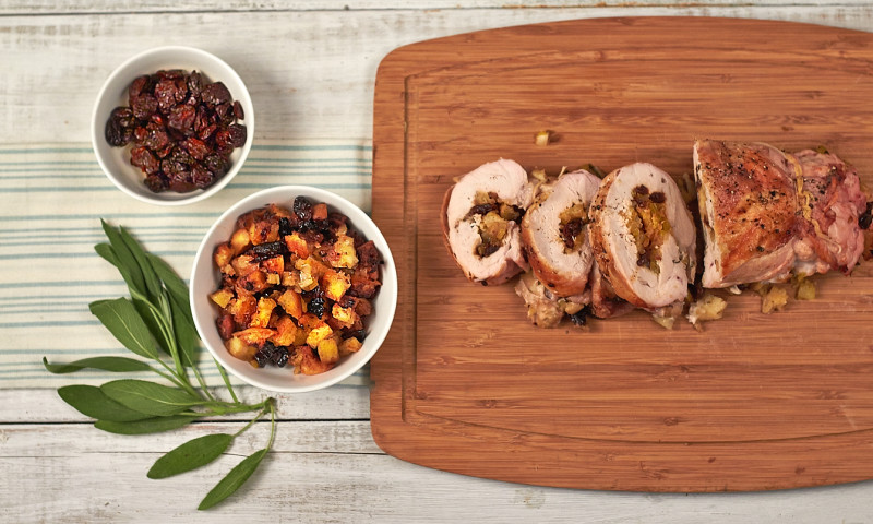 Cherry-Orange Stuffed Turkey Breast, sliced, by The Messy Baker 