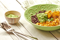 Whole Bowls with Smoky Corn, Black Bean and Cilantro Jalapeno Pesto